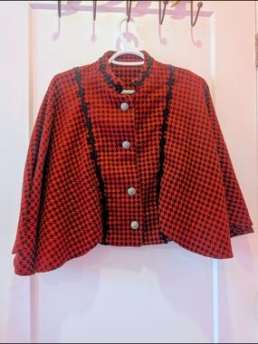 Red & Black Houndstooth Cape Jacket